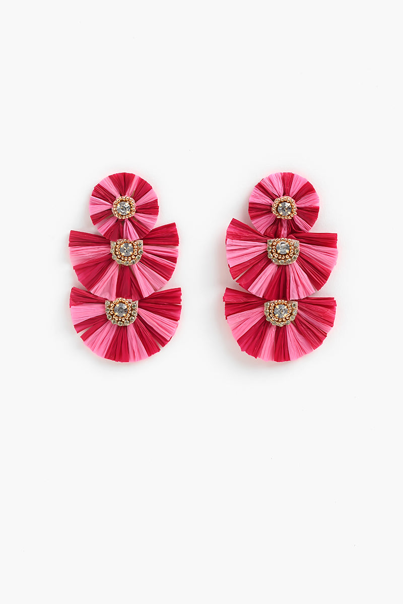 Pink Two Tone Raffia Earrings