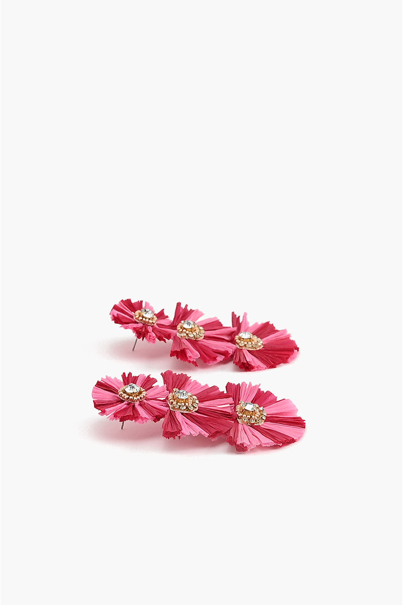 Pink Two Tone Raffia Earrings