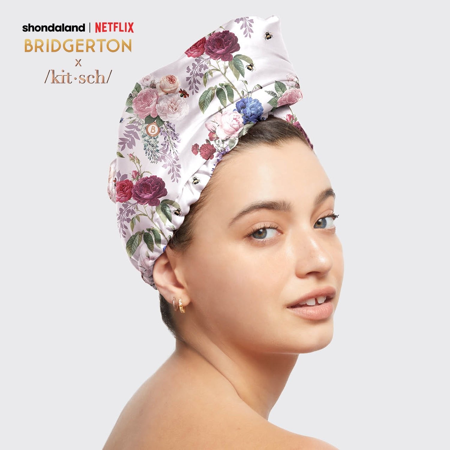 Bridgerton x Kitsch Satin-Wrapped Hair Towel - Floral
